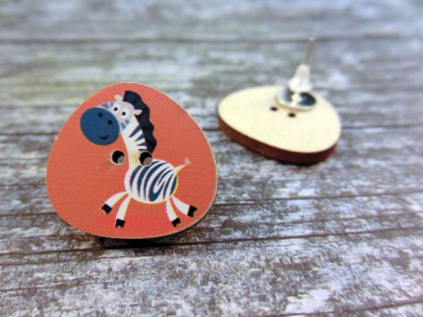 Zebra Holz Knopf Ohrstecker Zoo Tier animal